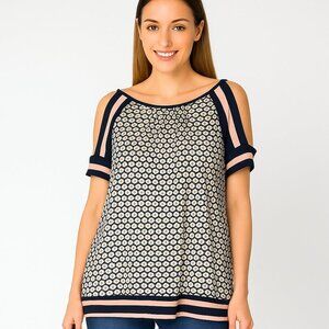 2/$30 Max Studio Geometric Print Cold Shoulder Raglan Top S #9926